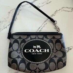 Coach Black and Gray Logo Wristlet